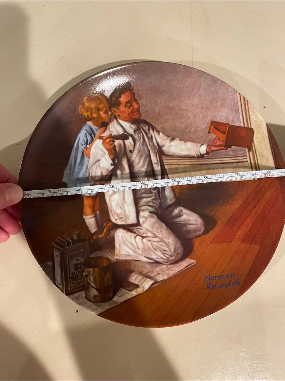 Norman Rockwell Painter and Child Wall Art in Brown, Cream, Blue